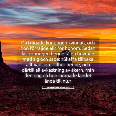 Picture 05 - 2 Kungaboken 8:6 SV1917 - Då frågade konungen kvinnan, och hon - Bible Verse Picture