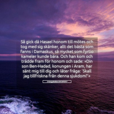 Picture 05 - 2 Kungaboken 8:9 SV1917 - Så gick då Hasael honom till mötes och tog med - Bible Verse Picture