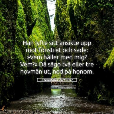 Picture 05 - 2 Kungaboken 9:32 SV1917 - Han lyfte sitt ansikte upp mot fönstret och - Bible Verse Picture
