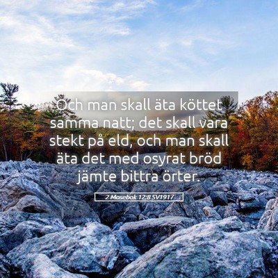 Picture 05 - 2 Mosebok 12:8 SV1917 - Och man skall äta köttet samma natt; det skall - Bible Verse Picture
