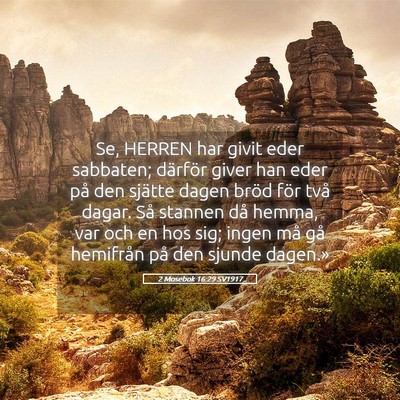 Picture 05 - 2 Mosebok 16:29 SV1917 - Se, HERREN har givit eder sabbaten; därför - Bible Verse Picture