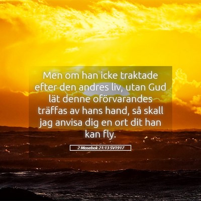 Picture 05 - 2 Mosebok 21:13 SV1917 - Men om han icke traktade efter den andres liv, - Bible Verse Picture