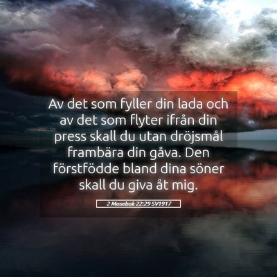 Picture 05 - 2 Mosebok 22:29 SV1917 - Av det som fyller din lada och av det som flyter - Bible Verse Picture