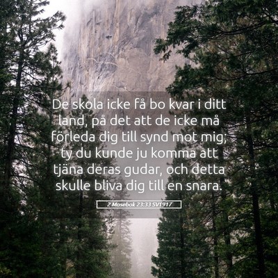 Picture 05 - 2 Mosebok 23:33 SV1917 - De skola icke få bo kvar i ditt land, på det - Bible Verse Picture