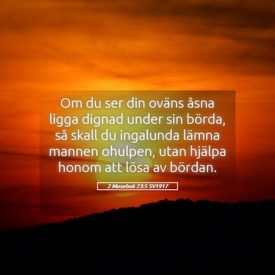 Picture 05 - 2 Mosebok 23:5 SV1917 - Om du ser din oväns åsna ligga dignad under sin - Bible Verse Picture