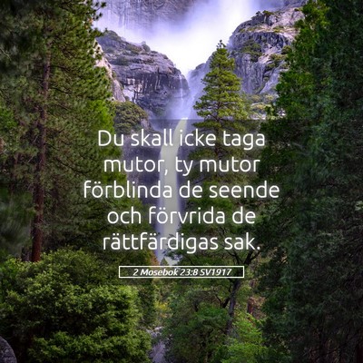 Picture 05 - 2 Mosebok 23:8 SV1917 - Du skall icke taga mutor, ty mutor förblinda de - Bible Verse Picture