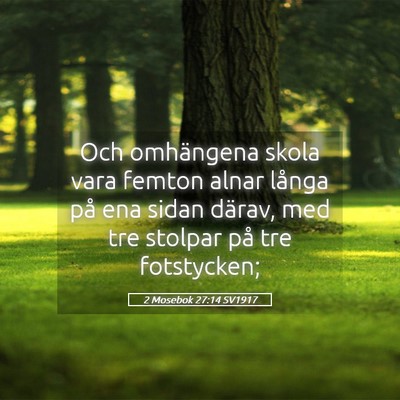 Picture 05 - 2 Mosebok 27:14 SV1917 - Och omhängena skola vara femton alnar långa på - Bible Verse Picture