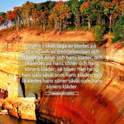 Picture 05 - 2 Mosebok 29:21 SV1917 - Och du skall taga av blodet på altaret och av - Bible Verse Picture