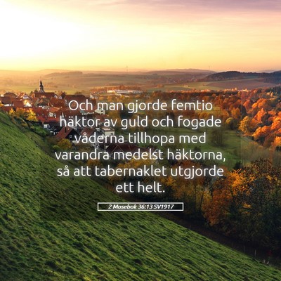 Picture 05 - 2 Mosebok 36:13 SV1917 - Och man gjorde femtio häktor av guld och fogade - Bible Verse Picture