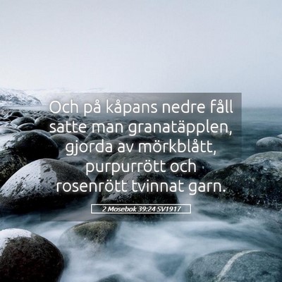 Picture 05 - 2 Mosebok 39:24 SV1917 - Och på kåpans nedre fåll satte man - Bible Verse Picture