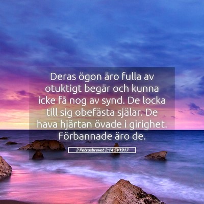 Picture 05 - 2 Petrusbrevet 2:14 SV1917 - Deras ögon äro fulla av otuktigt begär och - Bible Verse Picture