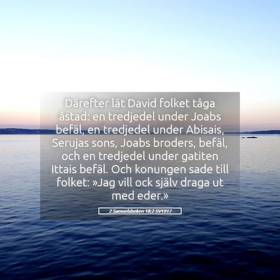Picture 05 - 2 Samuelsboken 18:2 SV1917 - Därefter lät David folket tåga åstad: en - Bible Verse Picture