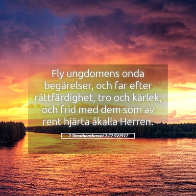 Picture 05 - 2 Timotheosbrevet 2:22 SV1917 - Fly ungdomens onda begärelser, och far efter - Bible Verse Picture