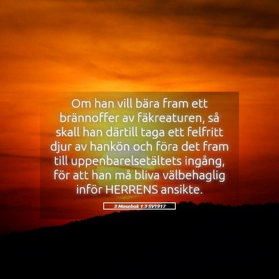 Picture 05 - 3 Mosebok 1:3 SV1917 - Om han vill bära fram ett brännoffer av - Bible Verse Picture