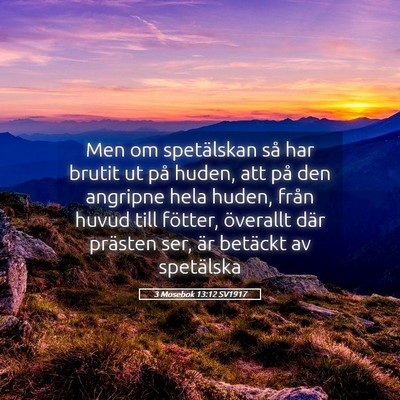 Picture 05 - 3 Mosebok 13:12 SV1917 - Men om spetälskan så har brutit ut på huden, - Bible Verse Picture