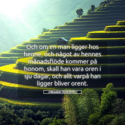 Picture 05 - 3 Mosebok 15:24 SV1917 - Och om en man ligger hos henne, och något av - Bible Verse Picture