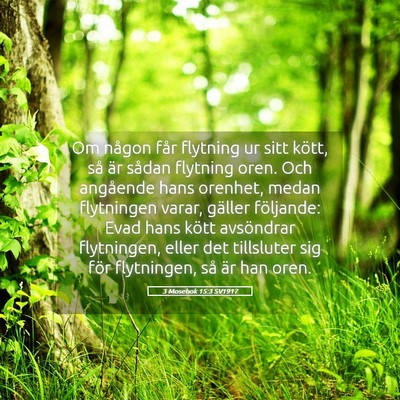 Picture 05 - 3 Mosebok 15:3 SV1917 - Om någon får flytning ur sitt kött, så är - Bible Verse Picture
