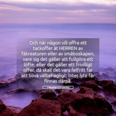 Picture 05 - 3 Mosebok 22:21 SV1917 - Och när någon vill offra ett tackoffer åt - Bible Verse Picture