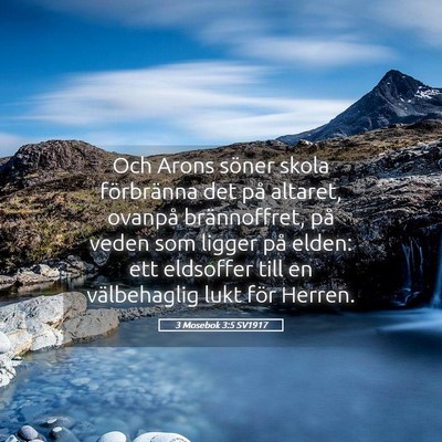 Picture 05 - 3 Mosebok 3:5 SV1917 - Och Arons söner skola förbränna det på - Bible Verse Picture