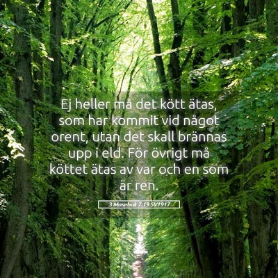 Picture 05 - 3 Mosebok 7:19 SV1917 - Ej heller må det kött ätas, som har kommit vid - Bible Verse Picture