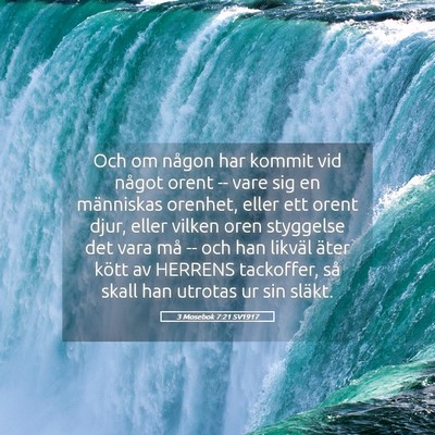 Picture 05 - 3 Mosebok 7:21 SV1917 - Och om någon har kommit vid något orent -- vare - Bible Verse Picture