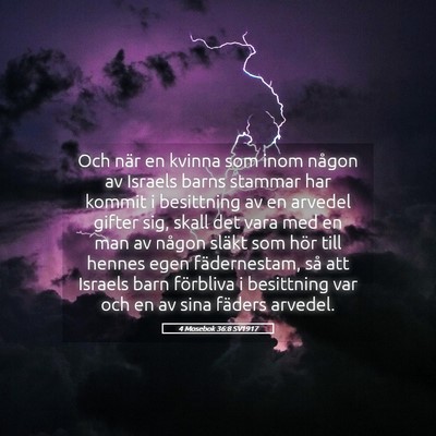 Picture 05 - 4 Mosebok 36:8 SV1917 - Och när en kvinna som inom någon av Israels - Bible Verse Picture