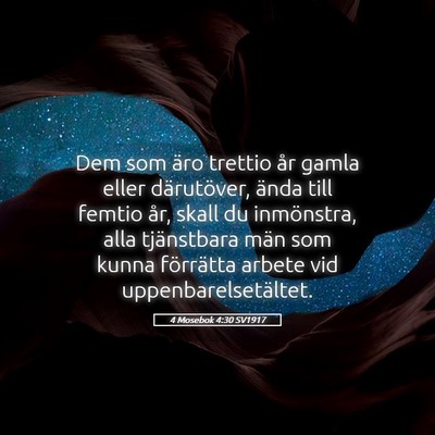 Picture 05 - 4 Mosebok 4:30 SV1917 - Dem som äro trettio år gamla eller därutöver, - Bible Verse Picture