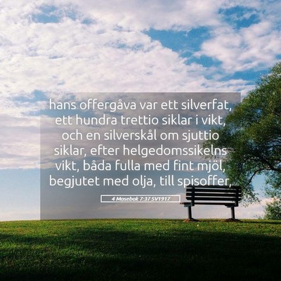 Picture 05 - 4 Mosebok 7:37 SV1917 - hans offergåva var ett silverfat, ett hundra - Bible Verse Picture