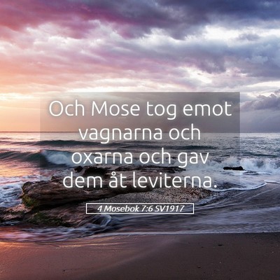 Picture 05 - 4 Mosebok 7:6 SV1917 - Och Mose tog emot vagnarna och oxarna och gav dem - Bible Verse Picture