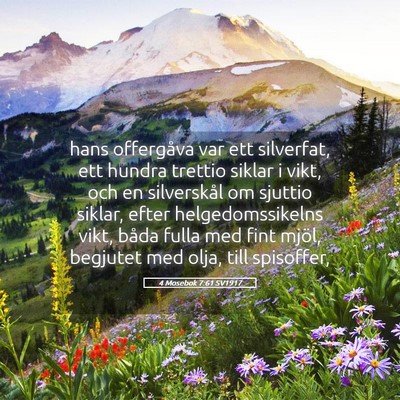 Picture 05 - 4 Mosebok 7:61 SV1917 - hans offergåva var ett silverfat, ett hundra - Bible Verse Picture