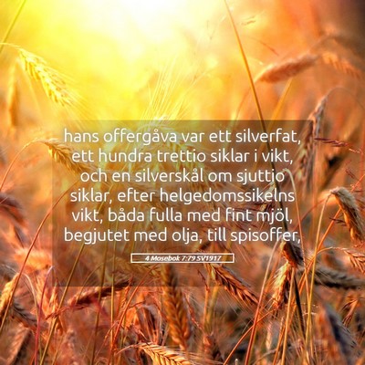 Picture 05 - 4 Mosebok 7:79 SV1917 - hans offergåva var ett silverfat, ett hundra - Bible Verse Picture