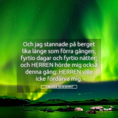 Picture 05 - 5 Mosebok 10:10 SV1917 - Och jag stannade på berget lika länge som - Bible Verse Picture