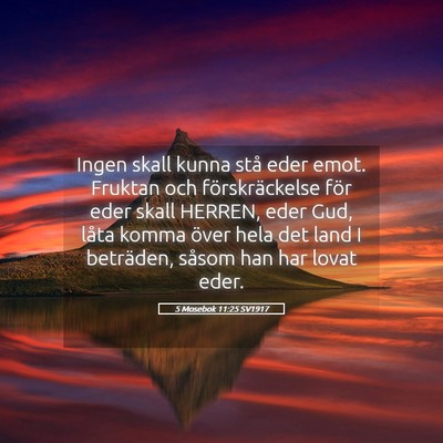 Picture 05 - 5 Mosebok 11:25 SV1917 - Ingen skall kunna stå eder emot. Fruktan och - Bible Verse Picture