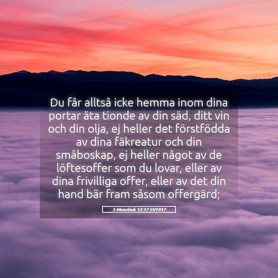 Picture 05 - 5 Mosebok 12:17 SV1917 - Du får alltså icke hemma inom dina portar äta - Bible Verse Picture