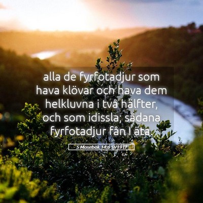 Picture 05 - 5 Mosebok 14:6 SV1917 - alla de fyrfotadjur som hava klövar och hava dem - Bible Verse Picture