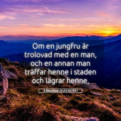 Picture 05 - 5 Mosebok 22:23 SV1917 - Om en jungfru är trolovad med en man, och en - Bible Verse Picture