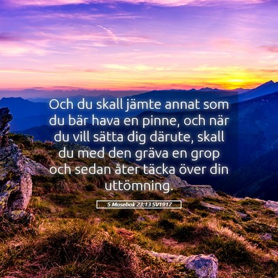 Picture 05 - 5 Mosebok 23:13 SV1917 - Och du skall jämte annat som du bär hava en - Bible Verse Picture