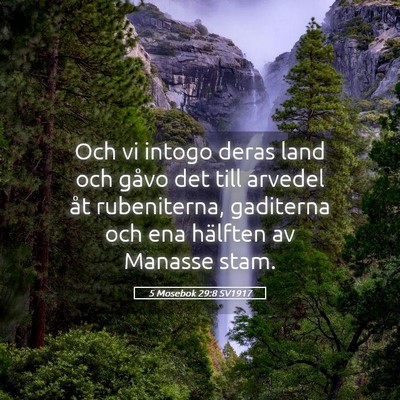 Picture 05 - 5 Mosebok 29:8 SV1917 - Och vi intogo deras land och gåvo det till - Bible Verse Picture