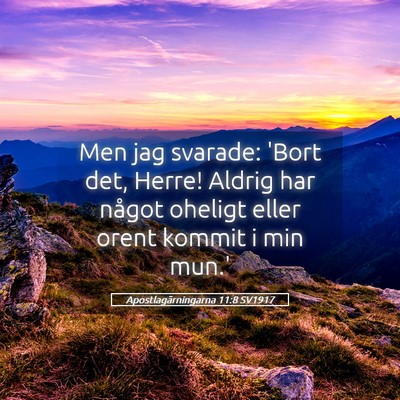 Picture 05 - Apostlagärningarna 11:8 SV1917 - Men jag svarade: 'Bort det, Herre! Aldrig har - Bible Verse Picture