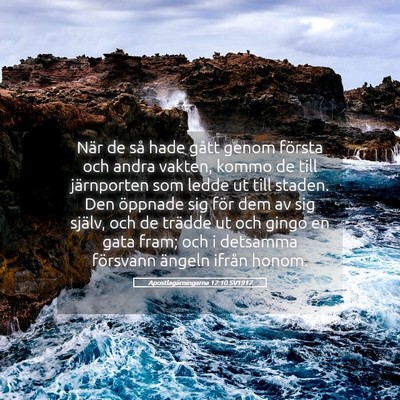 Picture 05 - Apostlagärningarna 12:10 SV1917 - När de så hade gått genom första och andra - Bible Verse Picture