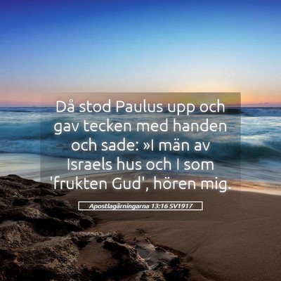 Picture 05 - Apostlagärningarna 13:16 SV1917 - Då stod Paulus upp och gav tecken med handen och - Bible Verse Picture