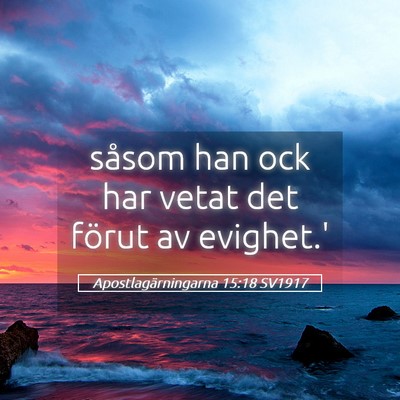 Picture 05 - Apostlagärningarna 15:18 SV1917 - såsom han ock har vetat det förut av - Bible Verse Picture