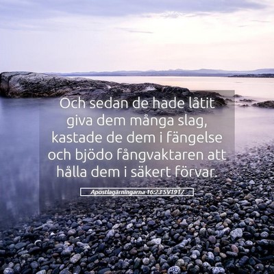 Picture 05 - Apostlagärningarna 16:23 SV1917 - Och sedan de hade låtit giva dem många slag, - Bible Verse Picture