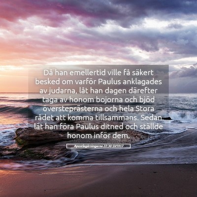 Picture 05 - Apostlagärningarna 22:30 SV1917 - Då han emellertid ville få säkert besked om - Bible Verse Picture