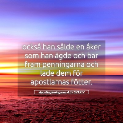 Picture 05 - Apostlagärningarna 4:37 SV1917 - också han sålde en åker som han ägde och bar - Bible Verse Picture