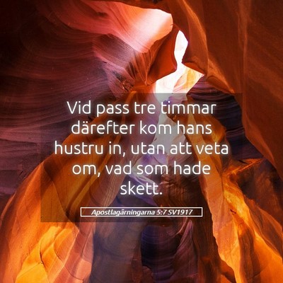 Picture 05 - Apostlagärningarna 5:7 SV1917 - Vid pass tre timmar därefter kom hans hustru in, - Bible Verse Picture