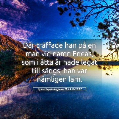 Picture 05 - Apostlagärningarna 9:33 SV1917 - Där träffade han på en man vid namn Eneas, som - Bible Verse Picture