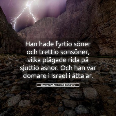Picture 05 - Domarboken 12:14 SV1917 - Han hade fyrtio söner och trettio sonsöner, - Bible Verse Picture