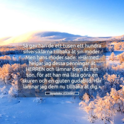 Picture 05 - Domarboken 17:3 SV1917 - Så gav han de ett tusen ett hundra - Bible Verse Picture