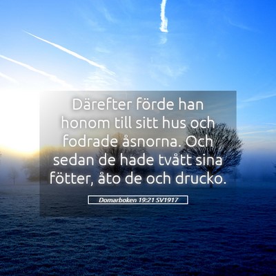 Picture 05 - Domarboken 19:21 SV1917 - Därefter förde han honom till sitt hus och - Bible Verse Picture